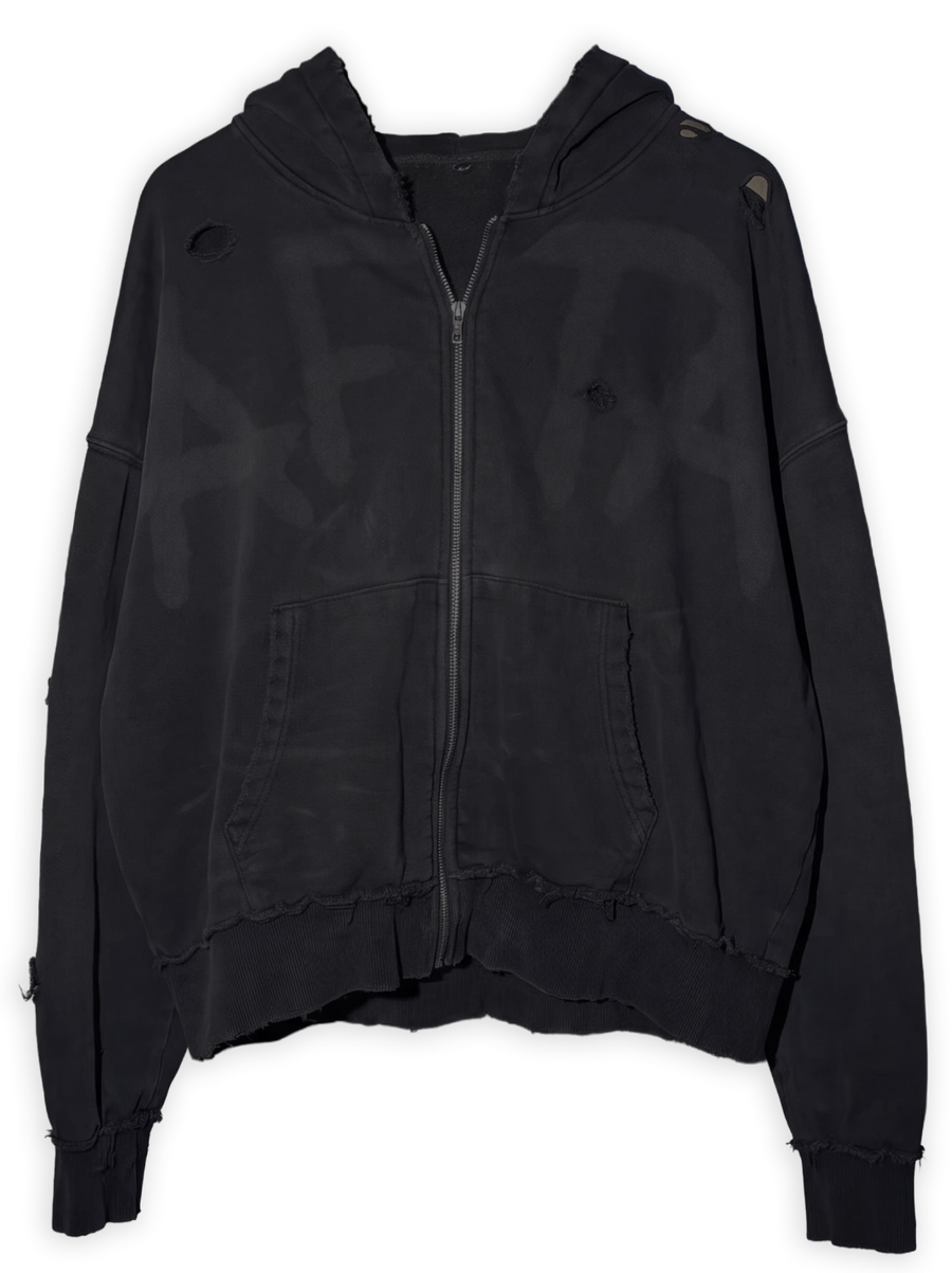 Acid Rain Distressed Zip Hoodie